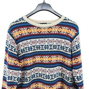 CARBON Mens XL Pre-Owned Fair Isle Geometric Pattern‎ Sweater Crew Long Sleeve